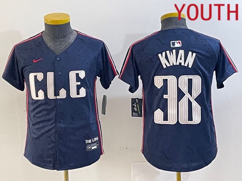Youth Cleveland Indians 38 Kwan Blue City Edition Nike 2024 MLB Jersey style 1